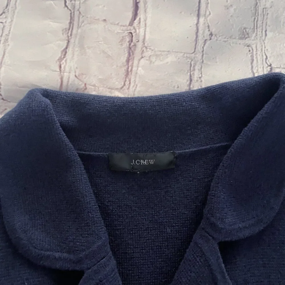 Womens J.Crew Eloise Navy Blue Wool Blend Open Knit Blazer Pockets Workwear
